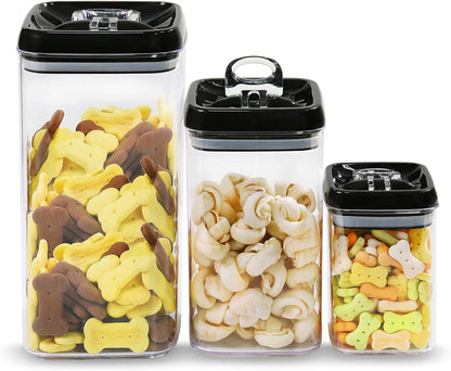 Felli Flip Tite Pet Food Container with Airtight Lids, BPA FREE Acrylic Canister with Paw Bone Fish Flip Top Handles for Cat Dog Kibble Treats Storage, Keep Fresh (Pet Collection Nest-L3pk)