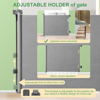 Upgraded Retractable Baby Gate, Extra Wide Safety Kids or Pets Gate, 33” Tall, Extends to 71” Wide, Mesh Safety Dog Gate for Stairs, Indoor, Outdoor, Doorways, Hallways(33”x71”, Black)