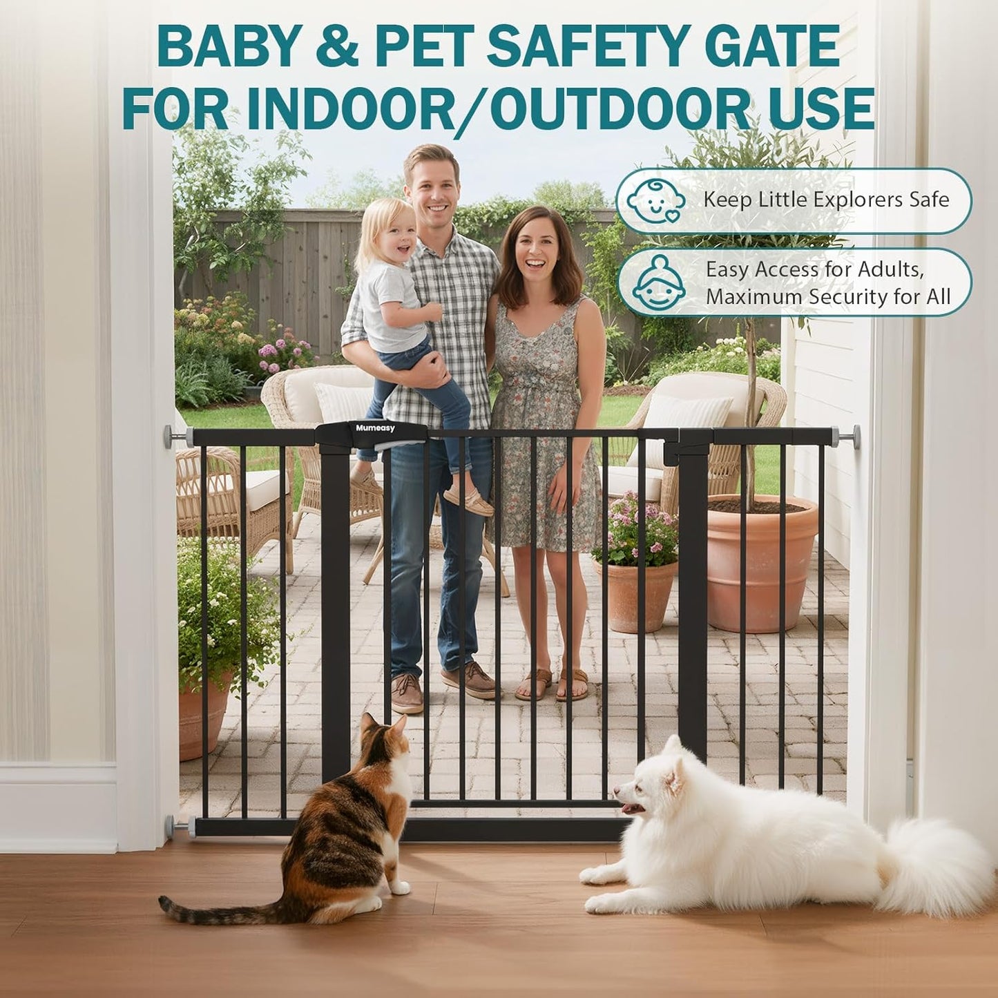 Mumeasy 36" High Extra Tall Dog Gate, 29.6"-40.5" Wide Pressure Mounted Tall Baby Gate for Dog, Auto Close Pet Gate with Door for Stairs,Doorways,House,Black