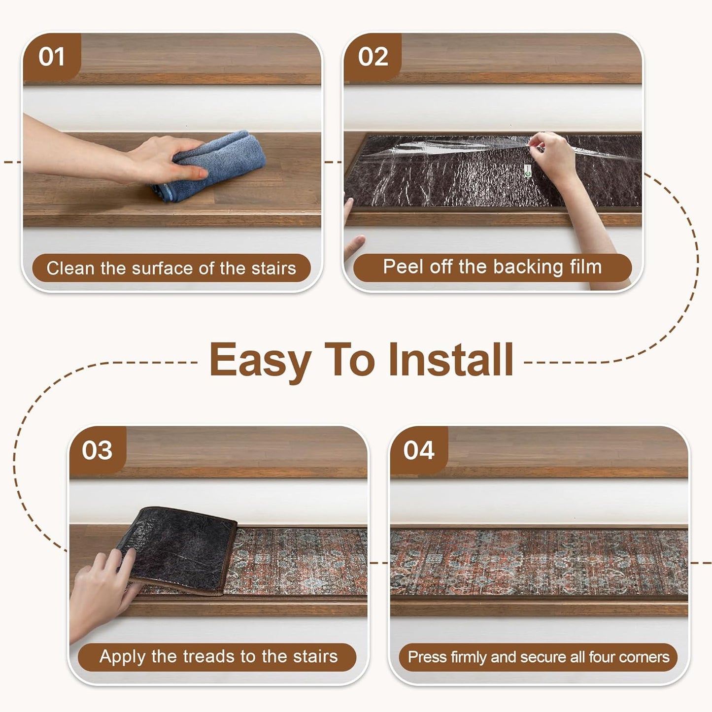 sarben Non Slip Stair Treads for Wooden Steps 15PCS - 8"x30" Indoor Safety Carpet, Edging Mats with TPE Adhesive Backing, Pet and Elderly Friendly Stair Rugs (Taupe) - Colors B