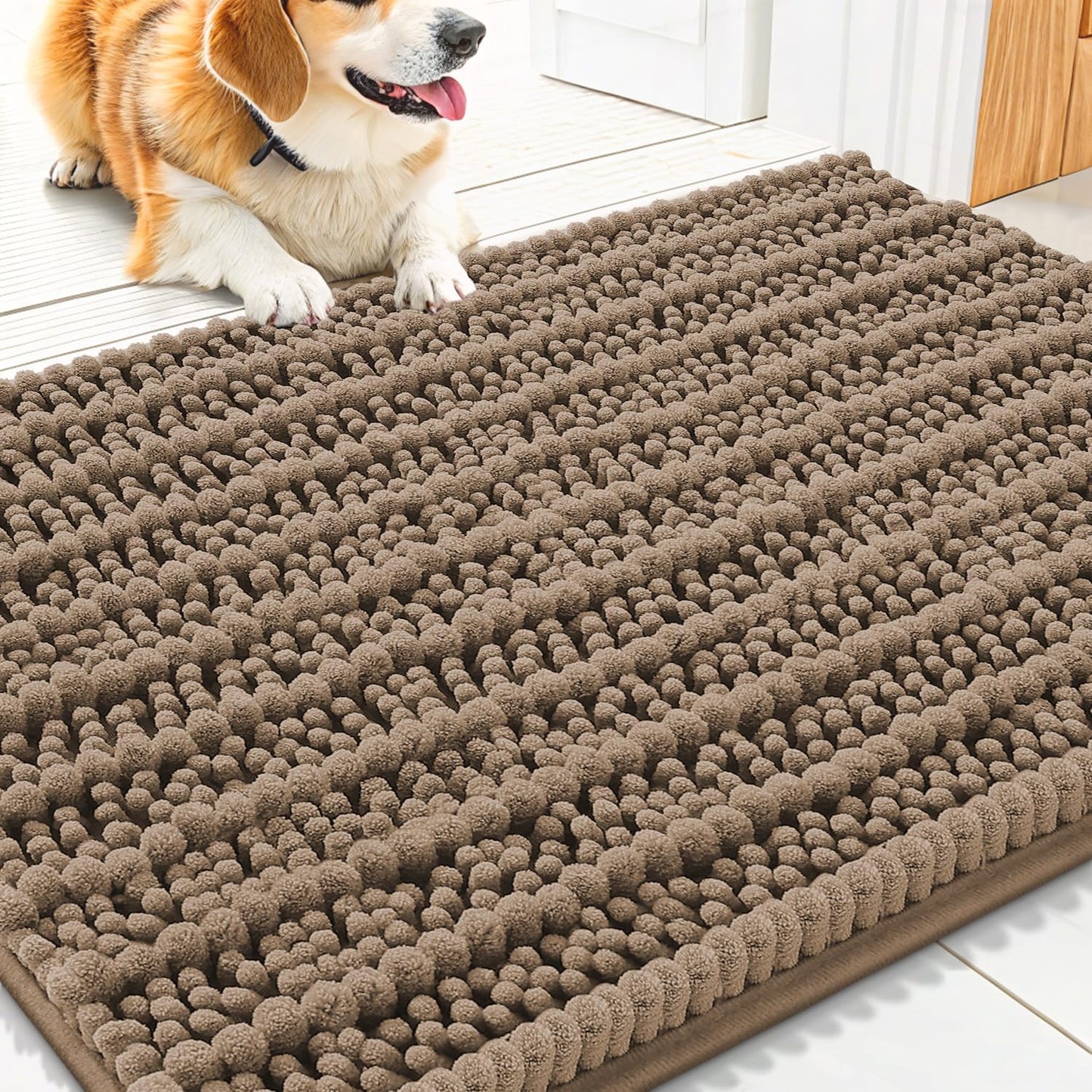 Smiry Dog Door Mat for Muddy Paws 30x20, Extra Soft Absorbent Chenille Doormat, Trap Moisture and Dirt, Non-Slip Machine Washable Front Door Mat for Indoor Entrance Inside Floor, Grey