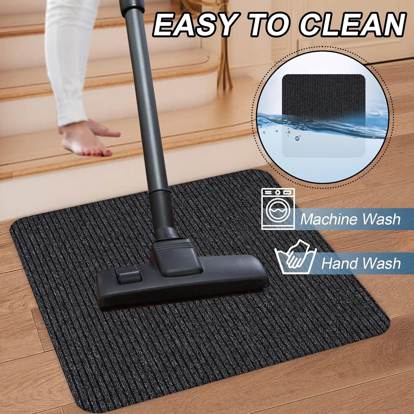 Stair Treads for Wooden Steps Carpet, Non-Slip Stair Runner Indoor Outdoor Stair Tread Mats Covers Pads, 19" x 31"Matching Landing Step Runner for Elders, Kids and Dogs (19" x 31", Black)