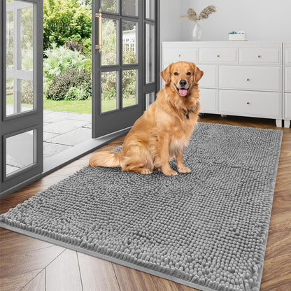 Ultra Absorbent Dog Door Mat for Muddy Paws, 60" x 36" Chenille Mud Mat for Dogs, Quick Dry, Trap Dirt Non-Slip Machine Washable Entry Rug for Indoor Outdoor Entrance, Dark Grey