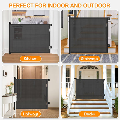 Upgrade 120 inch Retractable Baby Gates, EZIGO Extra Wide Baby Gate for Large Opening Extra Long Mesh Gate for Kids or Pet Dog Gate Child Safety Gate for Stairs Hallways Doorway Indoor Outdoor, Gray