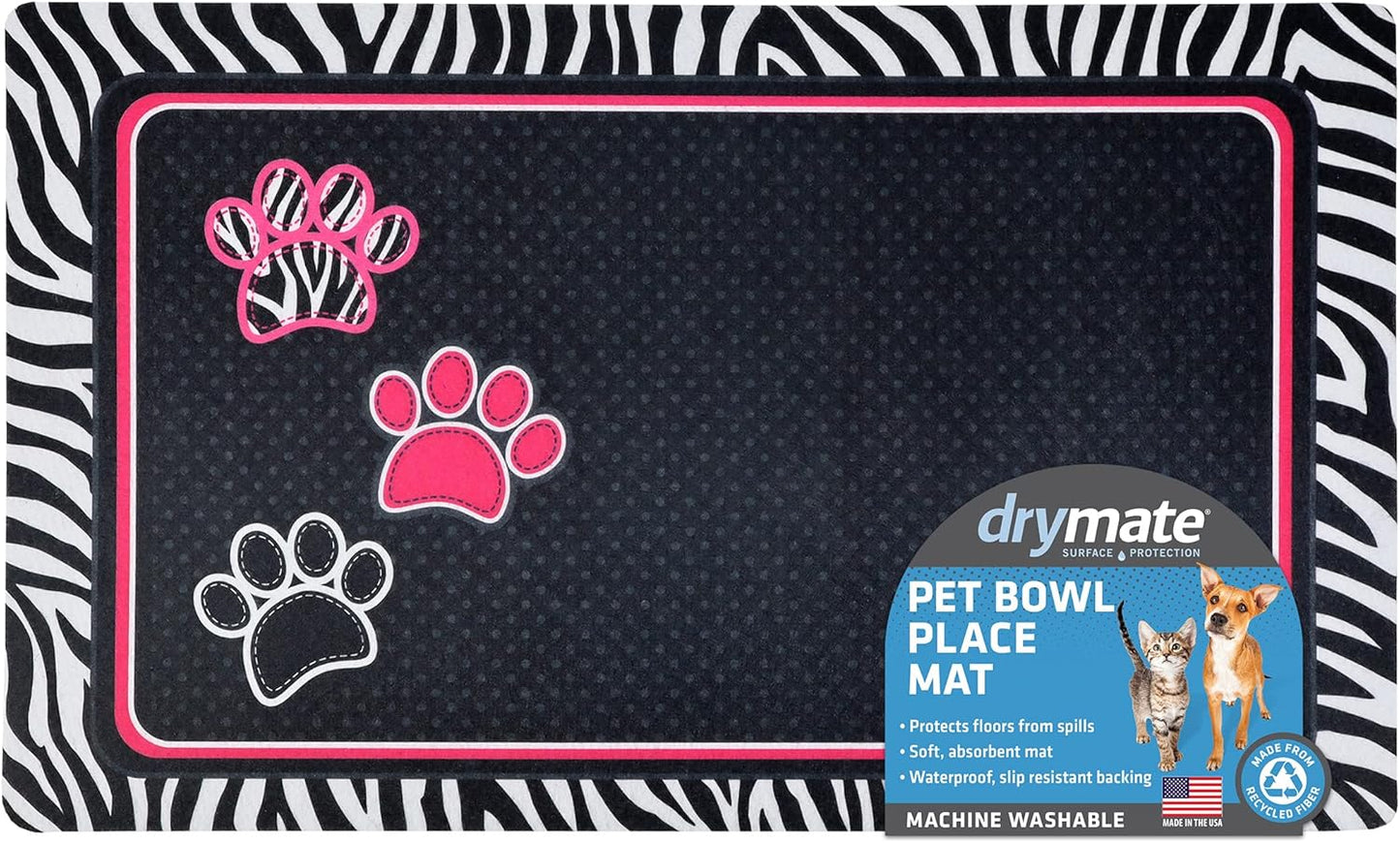 Drymate Pet Bowl Placemat, Dog & Cat Food Feeding Mat - Absorbent Fabric, Waterproof Backing, Slip-Resistant - Machine Washable/Durable (USA Made) (12” x 20”) (Indigo)