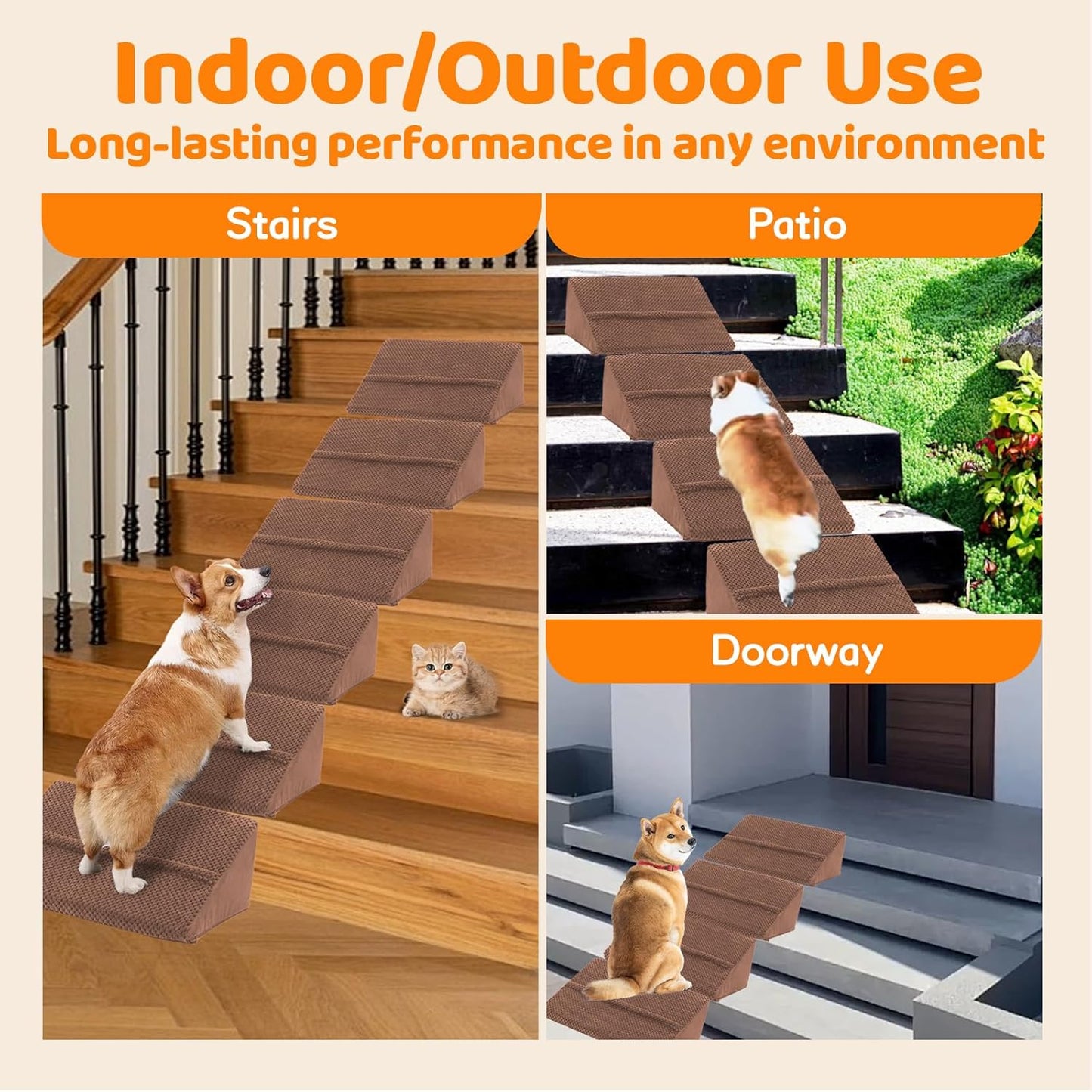 Dog Ramp for Stairs for Small & Senior Dogs and Cats, Non-Slip Foam Indoor Pet Ramp with Self-Sticky Pads, Dog Ramp for Stairs Inside House(Dark Gray, 6 Pack)