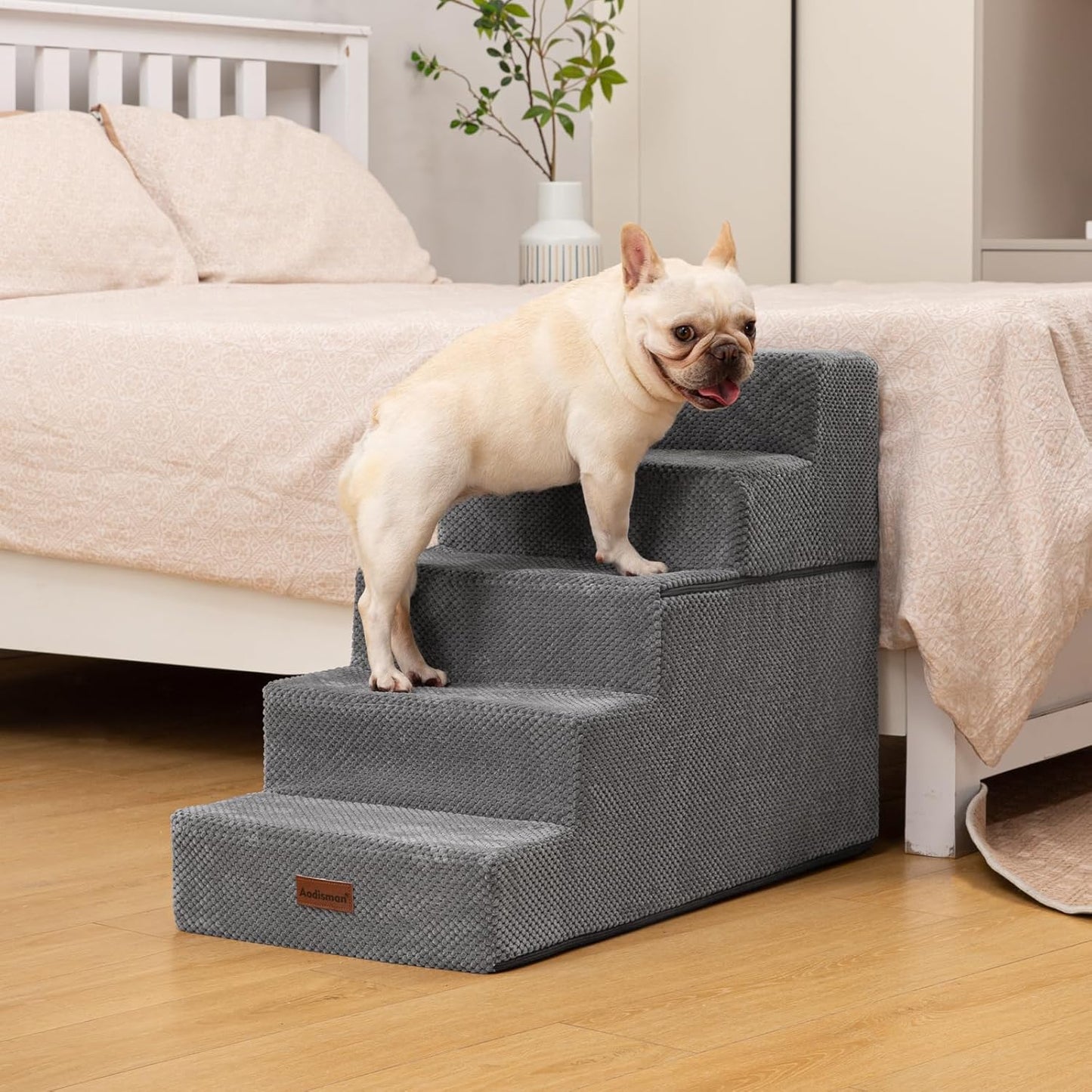Aodisman Dog Stairs for Small Dogs, 3-Step Non-Slip Pet Stairs for Couch Sofa and Chair, Dog Bed Stairs for Puppy, Older Cat,Grey,13.6" H