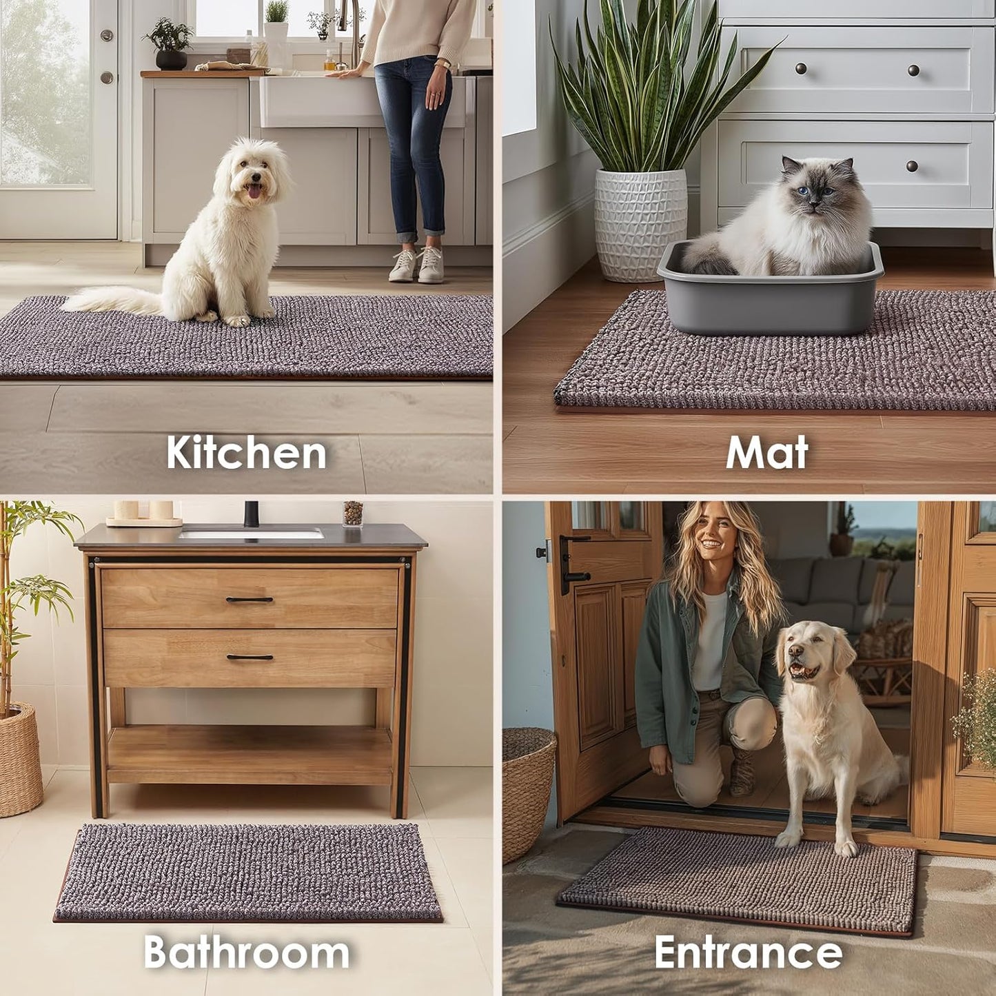 EHEYCIGA Super Absorbent Dog Door Mat for Muddy Paws 30x20 Inch Indoor, Front Doormat Outside Entrance, Quick Dry Chenille Washable Dog Crate Bed, Non-Slip Pet Rug Mud Mat Outdoor Entryway, Grey