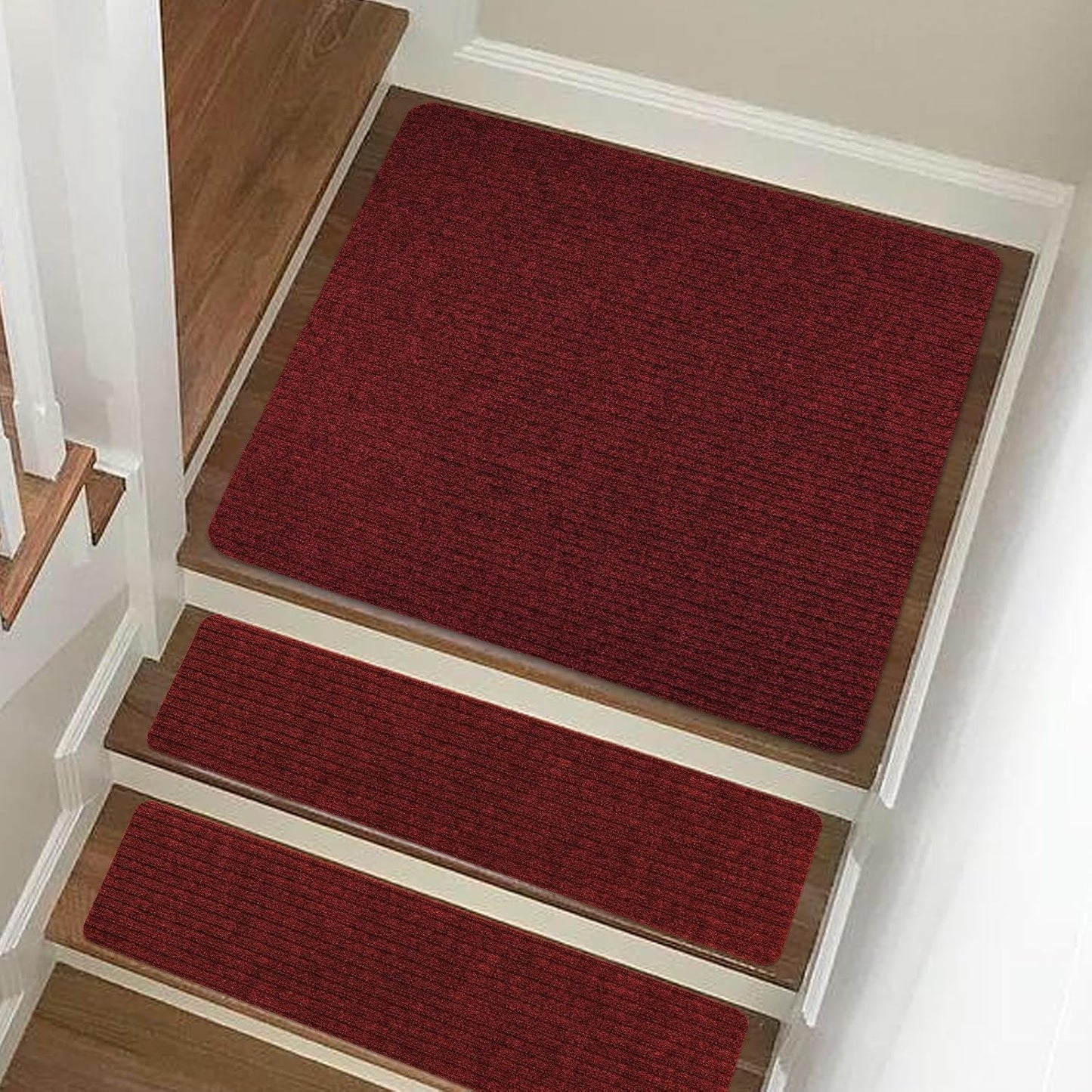 Stair Treads Non-Slip 16 Pack 8"x30" - Carpet Stair Runner for Indoor Wooden Steps with TPE Backing & Anti-Skid Surface, Reusable Adhesive Safety Rug for Kids/Elder/Pet-Friendly - Brown