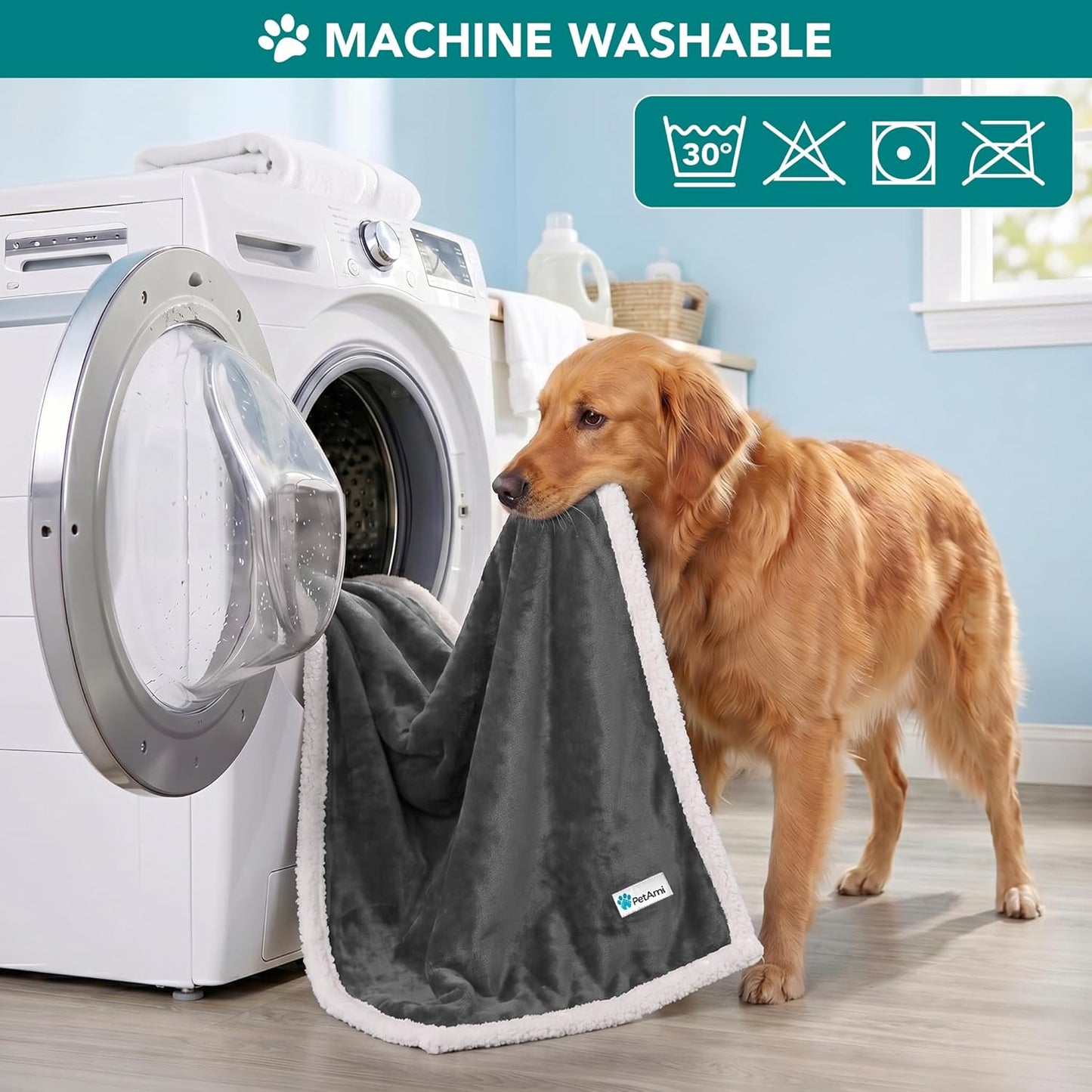 PetAmi Dog Blanket for Medium Large Dogs, Pet Bed Blanket Cat Puppy Kitten, Fleece Furniture Couch Cover Protector Sofa Car, Soft Sherpa Dog Throw Plush Reversible Washable, 40x60 Plaid Dark Gray