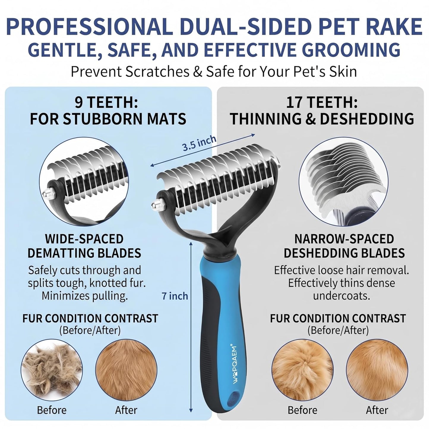 Dog Brush Grooming Kit 5 PCS - Self Cleaning Slicker Brush for Shedding Short Long Haired Dogs & Cats, Includes Pet Comb, Flea Comb, Bath Brush, Undercoat Rake - Complete Fur Care Set - Gray