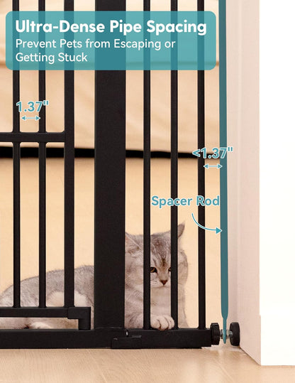 No Pawblems 55" Extra Tall Pet Gate for Cat/Dog, 29-40" Wide Auto Close Tall Dog Gate for Doorways/Hallways, 1.37" Ultra Narrow Spacing, NO Drilling Pressure Mounted, Black