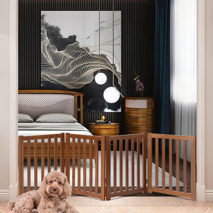 LZRS 2-Panel Wooden Free Standing Foldable Dog Gate Indoor – Solid Hardwood 24" High, Step-Over Safety Pet Gate for Doorways, Stairs & Small Spaces - Indoor Use, White
