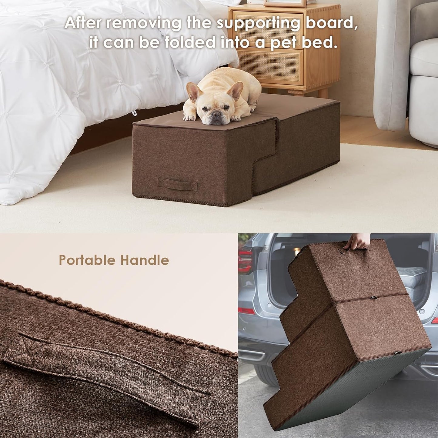 EHEYCIGA Dog Stairs for High Bed 22.5" H, 5-Step Dog Steps for Bed, Pet Steps for Small Dogs and Cats, Non-Slip Balanced Pet Ramp Indoor, Grey