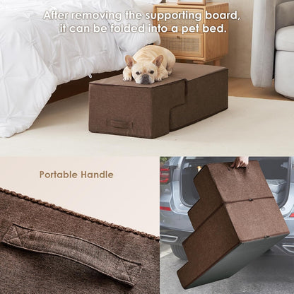 EHEYCIGA Dog Stairs for High Bed 22.5" H, 5-Step Dog Steps for Bed, Pet Steps for Small Dogs and Cats, Non-Slip Balanced Pet Ramp Indoor, Grey