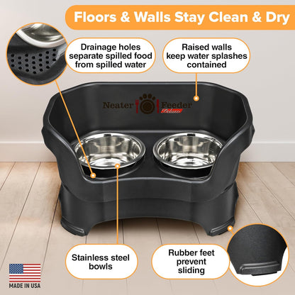 Neater Pet Brands Neater Feeder Deluxe Mess Proof Dog Bowls Elevated for Large Dogs Over 40 lbs, Made in USA, No Spill Raised Dog Food Bowl Stand Feeding Station, Food and Water Bowl Set, Black