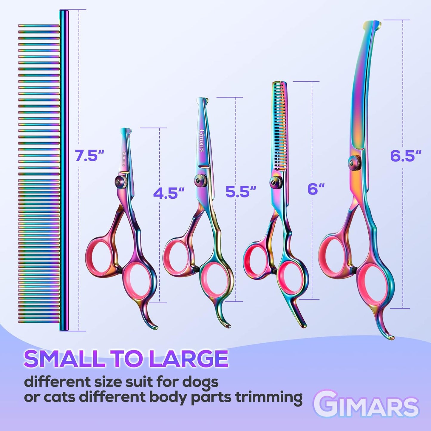 Gimars Titanium Coated Professional 6 in 1 4CR Stainless Steel Dog Grooming Scissors with Safety Round Tip, Heavy Duty Pet Grooming Scissor for Dogs, Cats and Other Animals