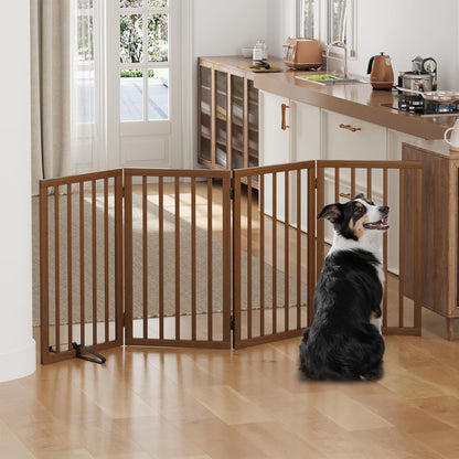 Freestanding Foldable Dog Gate - 4 Panel Room Divider with Metal Support Feet (Black)