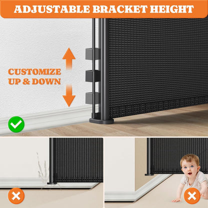 Pawtners Retractable Baby Gates Extra Wide, 41" Tall Extends up to 71" Wide, Dog Gate Indoor for Stairs, Pet Gate with Support Rods for Doorways Hallways Indoor & Outdoor-Black
