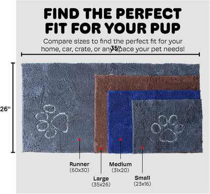 Dog Gone Smart Dirty Dog Doormat - Fast Drying Rug with Super Gripper Backing for Clean Floors - Super Absorbent and Machine Washable Mat for Muddy Paws - Grey