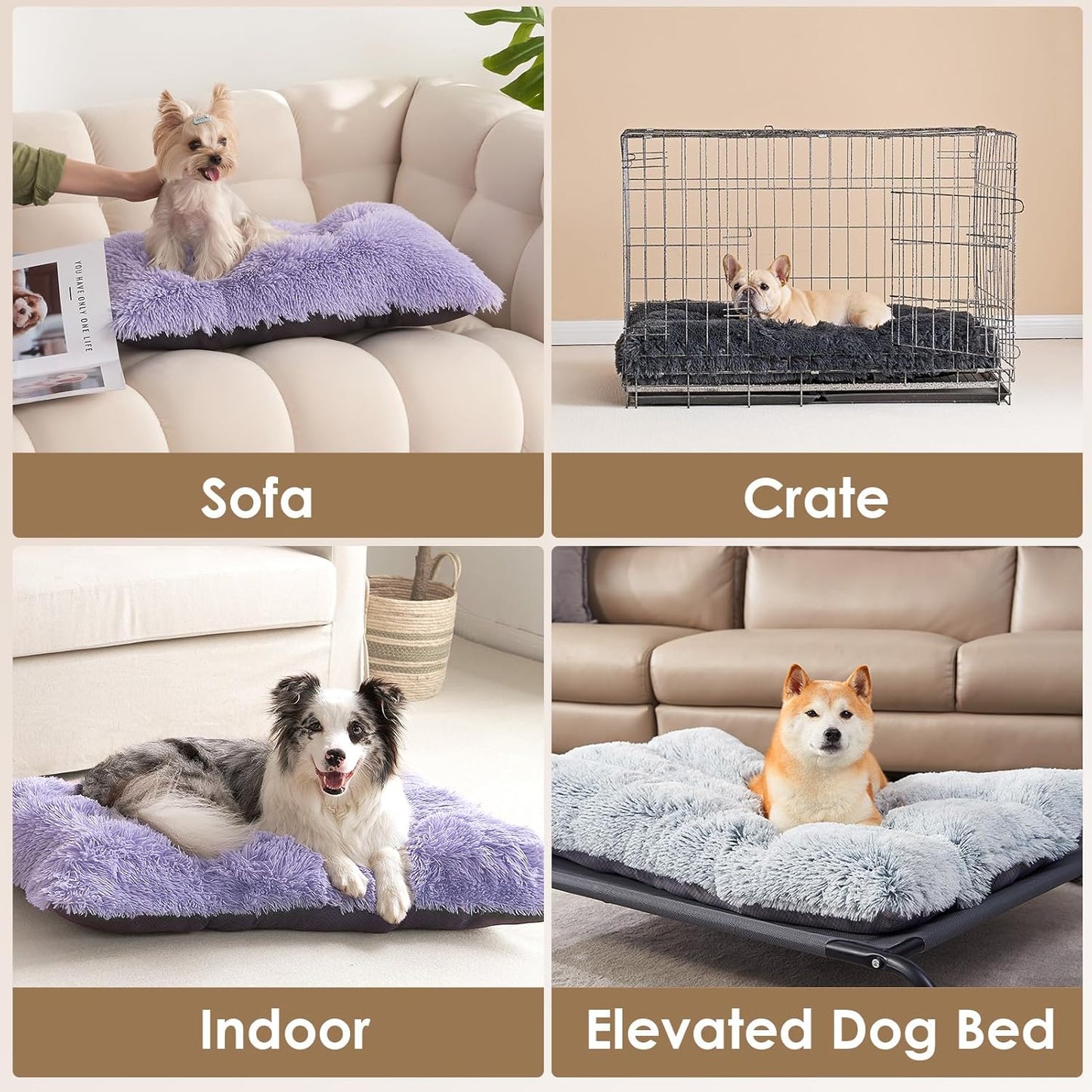 EHEYCIGA Fluffy Dog Crate Bed for Medium Dogs, Plush Faux Fur Crate Pad, Calming Anti Anxiety Medium Dog Bed, Washable Soft Warm Crate Mat with Non-Slip Bottom