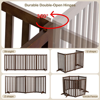 36" Height Extra Tall Freestanding Pet Gate, Solid Wood Folding Safety Fence Wooden Dog Gate with 2 PCs Support Feet Ideal for Stairs, Doorways, Halls, Kitchens, Heavy Duty Gates, 3 Panels, Oak