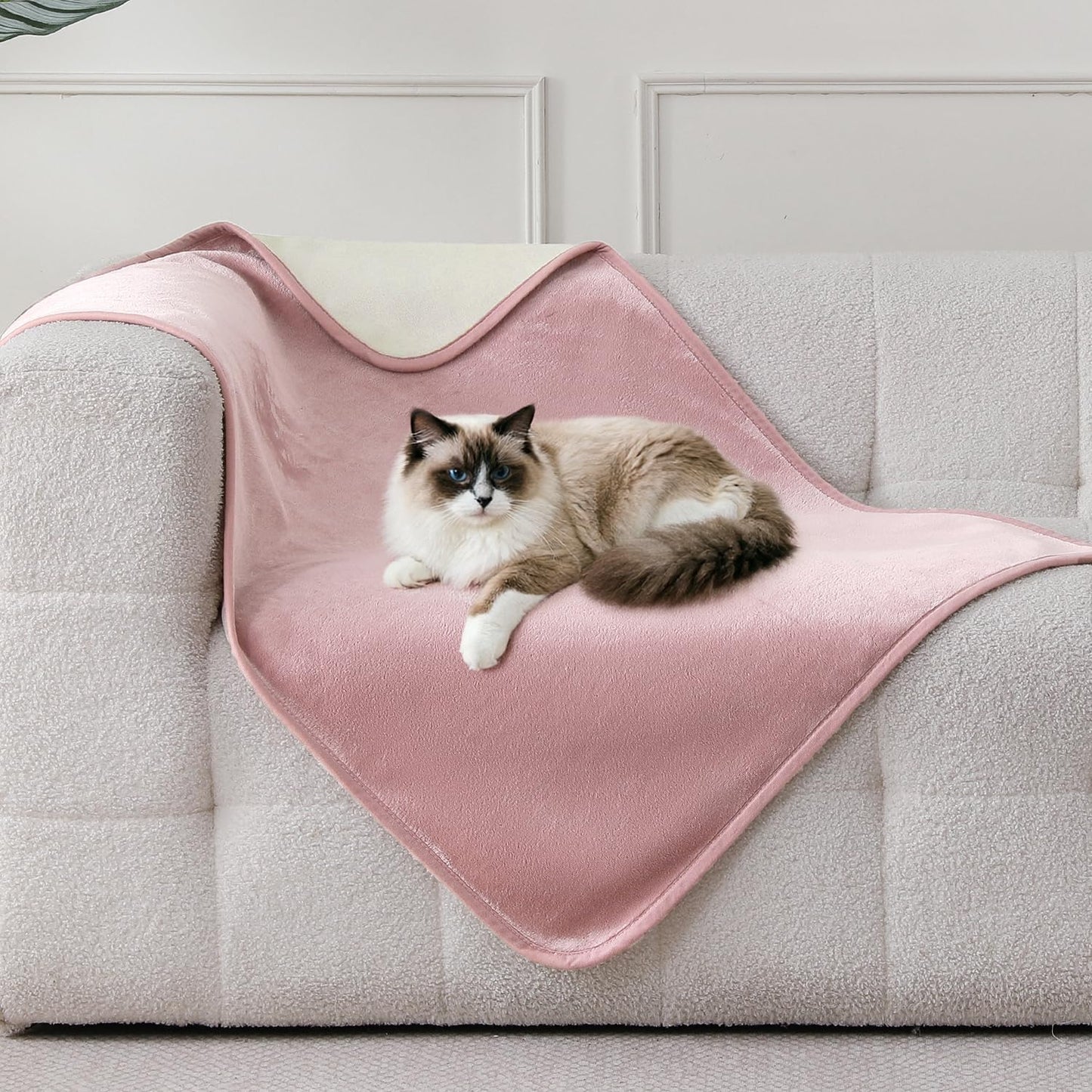 Waterproof Blanket 60"x80" for Adults, Reversible Waterproof Bed Cover for Dogs Cats Pets, Soft Leakproof Blanket for Bed Couch Sofa Furniture Protector, Dusty Pink/Off White