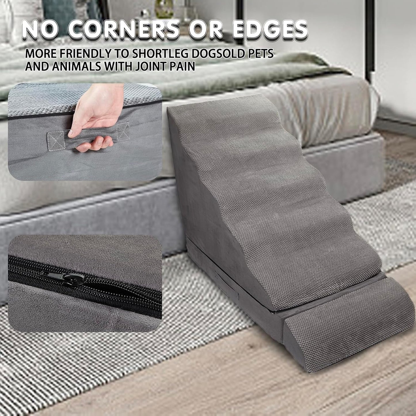 Dog Stairs for High Beds 30-36 inches Tall, 6-Step Pet Stairs/Steps for High Bed 32-36 inches for Small Large Dogs, Foam Dog Steps for Beds for Old Dogs/Cats, Dark Grey