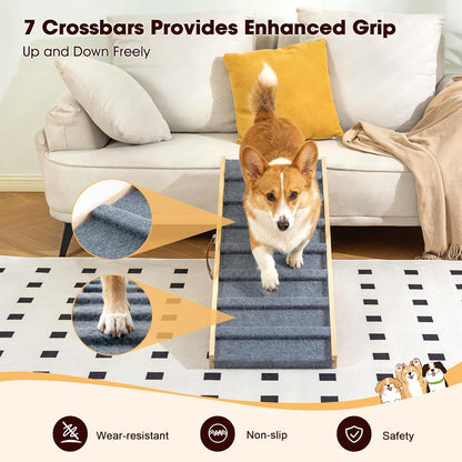 Dog Ramp for Bed, 39.4" Long Wooden Pet Ramp for Small & Large Dogs, 4 Adjustable Heights 12.2" to 22" with Anti-Slip Carpet & Carrying Handle Holds, Portable Dog ramps for Car, Bed, Couch, Outdoo
