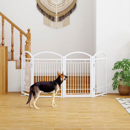 Folding No-Assembly Metal Freestanding Dog Gate with Door Walk Through,32" Height Pet Fence,144" Extra Wide Accordion Puppy Folding Playpen for Doorways,House,Stairs (6 Panels,White)