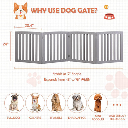 Freestanding Pet Dog Gate 36 Inch Foldable Fence Indoor 3 Panel Extra Wide Wooden Dog Door for Stairs Hallways Doorways