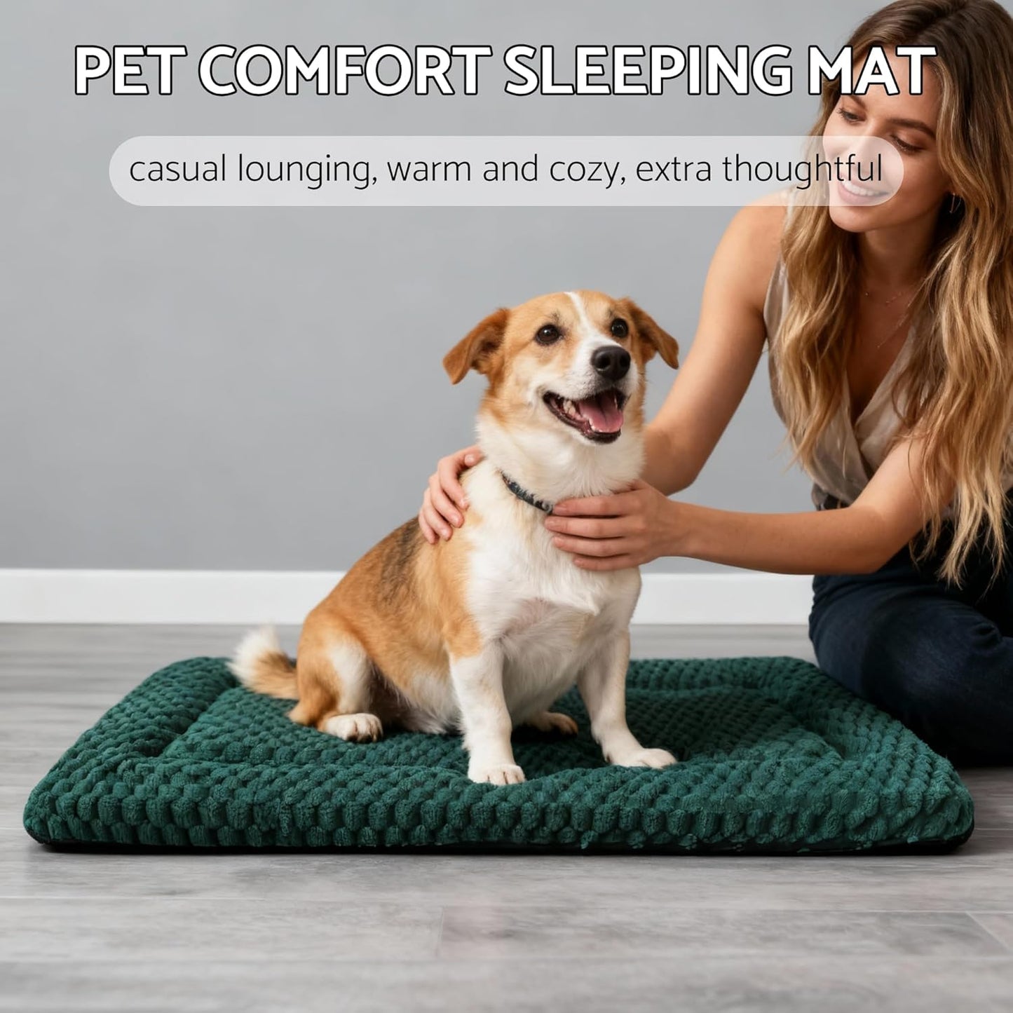 Dog Bed Mat, Reversible Crate Pad & Cute Dog Bed - Machine Washable Kennel Mat with Ultra Soft for Small Dogs (Cool/Warm), 24" x 18", Grey&Star