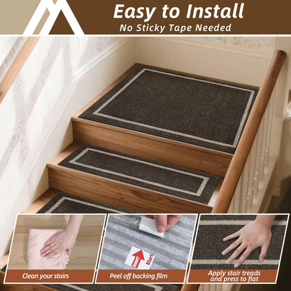 COSY HOMEER Soft Stair Treads Non-Slip Carpet Mat 28inX9in Indoor Stair Runners for Wooden Steps,Stair Rugs for Kids and Dogs, 100% Polyester TPE Backing 4pcs,Beige