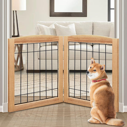 LZRS 2-Panel Freestanding Foldable Wood Dog Gate – Solid Wood & Steel Wire, Chew-Resistant Pet Barrier for Indoor Use, Ideal for Small to Medium Dogs, White