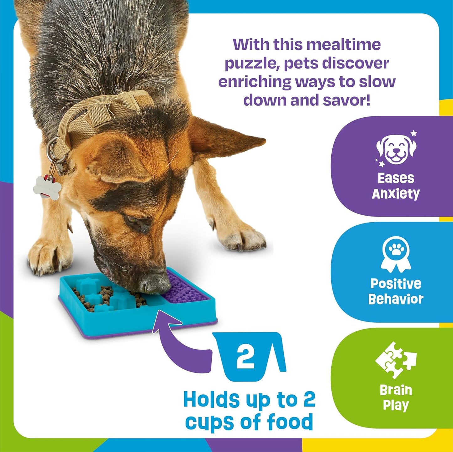 Brightkins Circle Slow Feeder and Lick Mat, Outdoor Puzzle Board, Interactive Dog Toys, Dog Birthday, Enrichment Bowls, Puppy Teething and Chewing, Stimulating Automatic Feeder