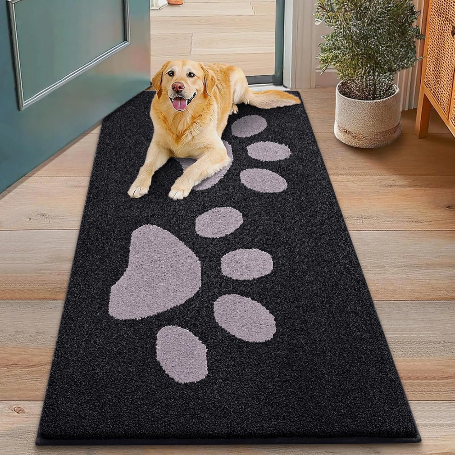 Smiry Dog Door Mat for Muddy Paws, Absorbs Moisture and Dirt, Low-Profile Entryway Mat with Non-Slip Backing, Entry Indoor Outdoor Doormat for Inside Floor (30x20 Inches, Grey, Striped)