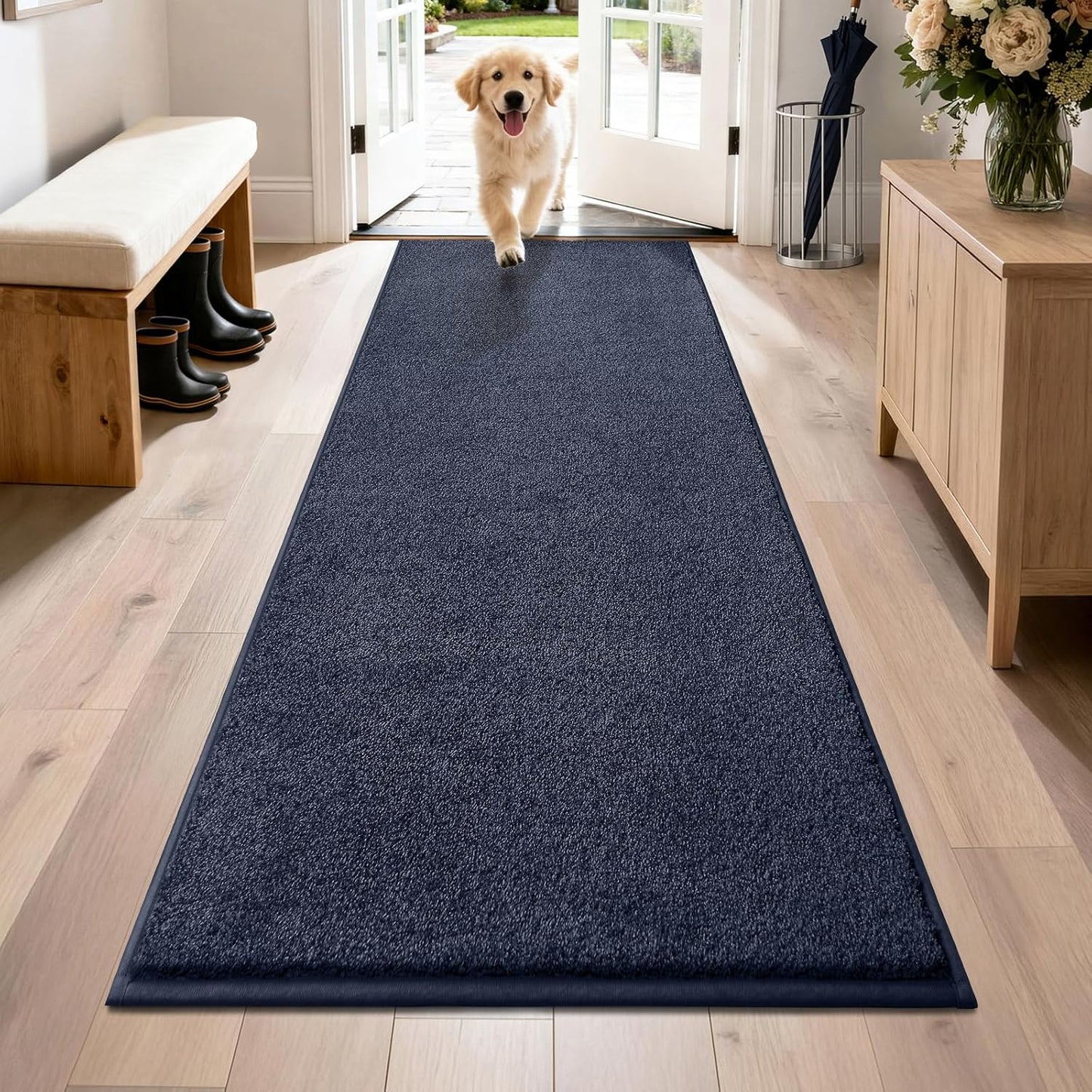 PURRUGS Dirt Trapping Door Mat 20" x 31.5", Non-Slip Machine Washable Entryway Rug, Dog Doormat, Indoor Front Door Mat, Super Absorbent Entry Rug for Muddy Shoes & Paws, Bluish Grey-Black