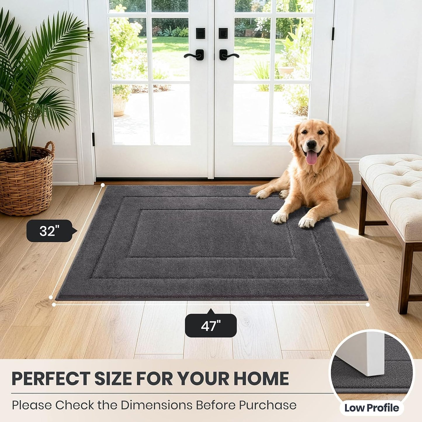 PURRUGS Dirt Trapping Door Mat 32" x 47", Non-Slip/Skid Machine Washable Entryway Rug, Dog Doormat, Super Absorbent Welcome Mat for Muddy Wet Shoes and Paws, Grayish Brown