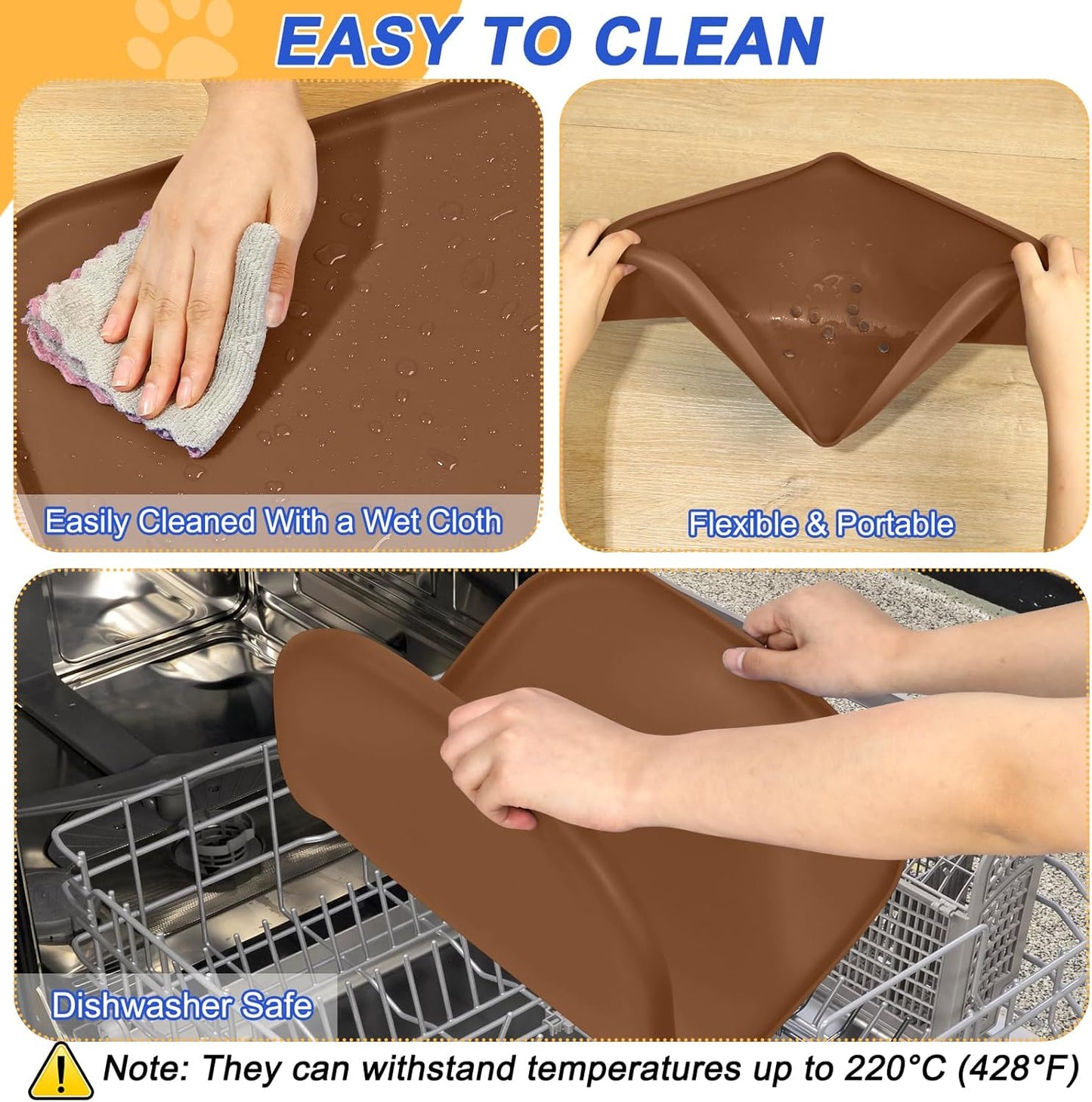 Small Silicone Pet Food Mat with Raised Edge for Food and Water Bowl, Square Dog Feeding Mats, Cat Food Trays for Floor Waterproof, Rubber Tray for Dogs and Cats, 12 x 12 x 0.7 Light Olive Green