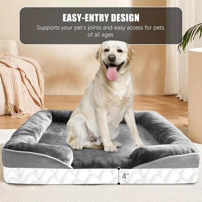 Spotted Play Orthopedic Dog Bed with Sides - Dog Sofa Beds for Medium Dogs, Supportive Foam Pet Couch Bed with Washable Removable Cover, Waterproof Lining and Non-Slip Bottom, Grey - M