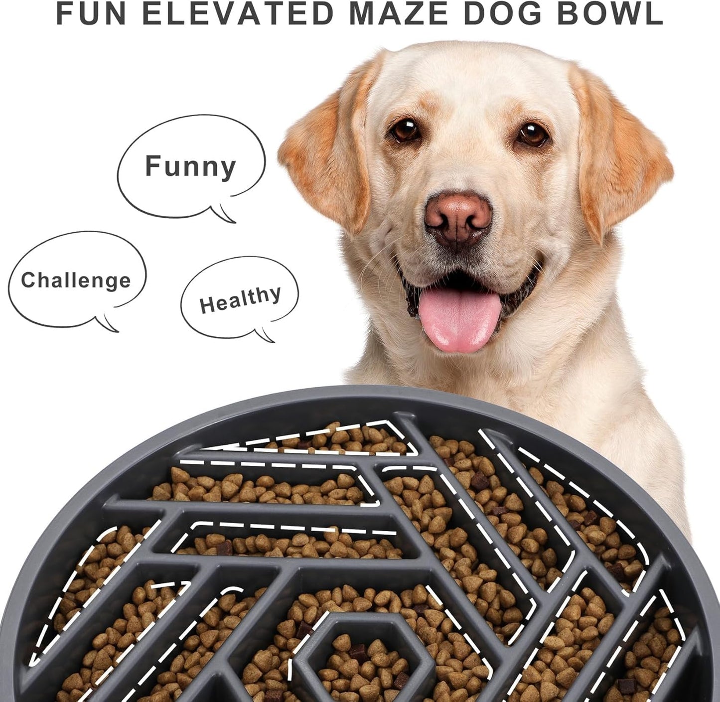 TOBYTO Slow Feeder Dog Bowls Large Medium Breed,Anti-Choking Slow Eating Dog Food Bowl,Non Slip Pet Slower Food Feeding Bowls Large Puzzle Slow Feeder Bloat Stop Maze Dog Dishes,Black