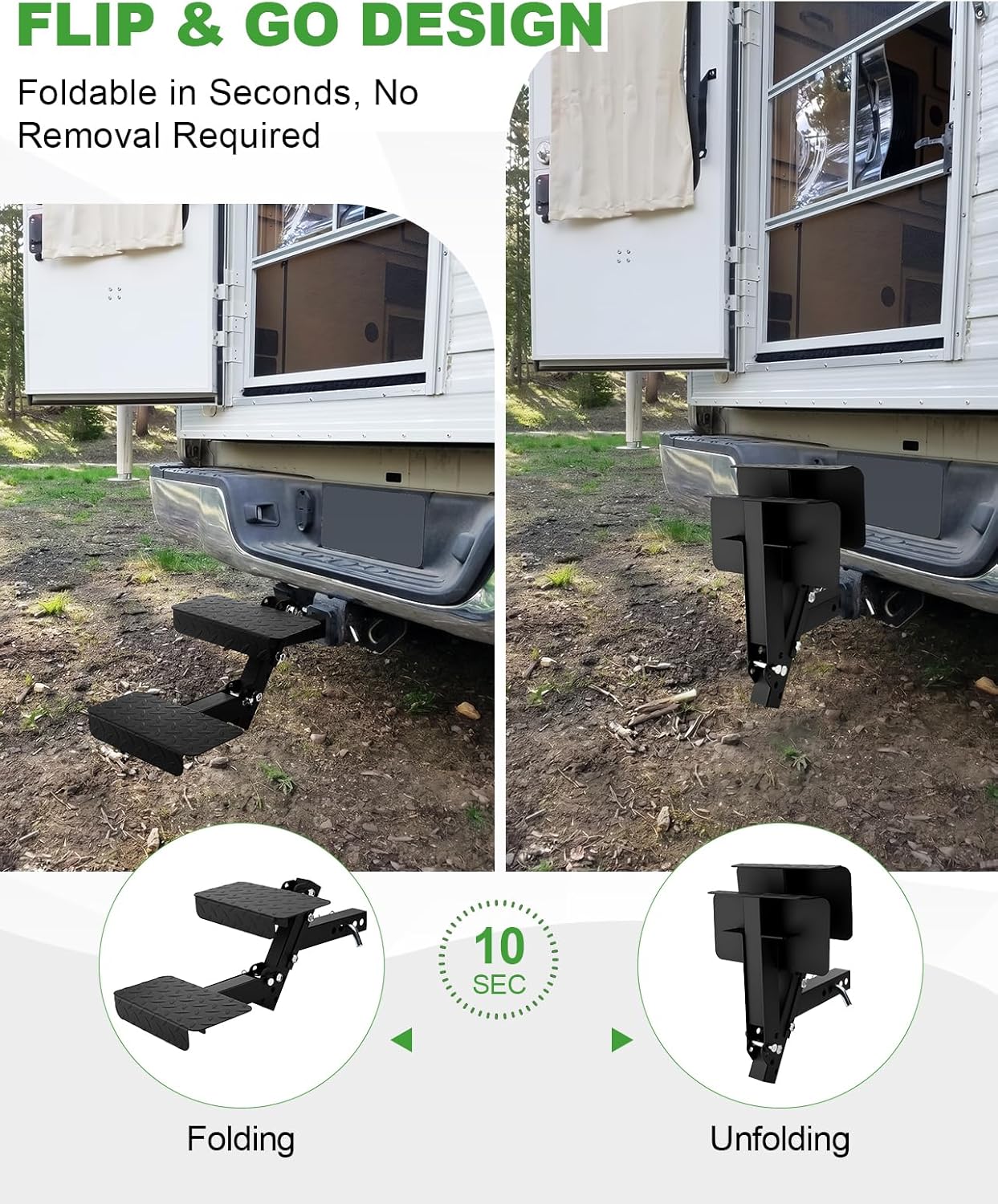 Hitch Step 2 Inch Receiver for SUV Truck RV, Heavy Duty 2 Step Dog Stairs with Adjustable Height, Foldable Dog Stairs & Dog Car Steps, Universal Trailer Hitch Step & Tow Hitch Step