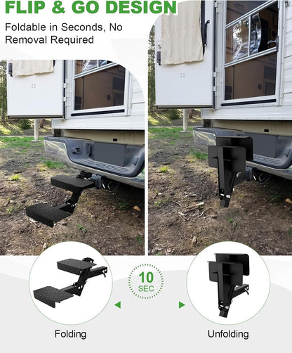Hitch Step 2 Inch Receiver for SUV Truck RV, Heavy Duty 2 Step Dog Stairs with Adjustable Height, Foldable Dog Stairs & Dog Car Steps, Universal Trailer Hitch Step & Tow Hitch Step