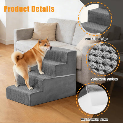 3-Step Dog Stairs for Small Dogs and Cats, 16in H Dog Steps for Couch, Sofa, Chair, Non-Slip Sturdy Pet Steps, Pet Ramp for High Bed Indoor