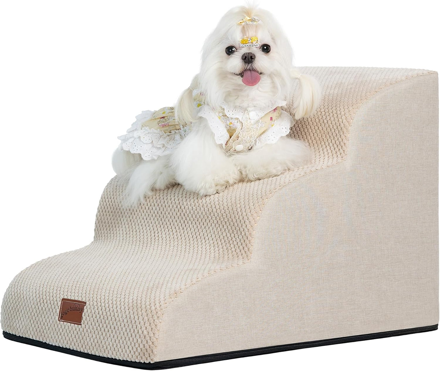 GoGoBunny Ramp Dog Stairs for Couch Sofa and Chair 15.7" H, 3-Step Pet Steps for Small Dogs and Cats, Non-Slip Waterproof Fabric Cover, Stable and Balanced Indoor Step, Pets Friendly, Grey