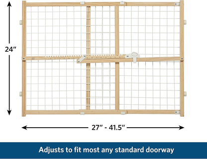 MidWest Homes for Pets Wire Mesh Pet Safety Gate, Dog Gate Expands From 29 - 50 Inches Wide, 32 Inches Tall, Wood, Powder Coated Wire