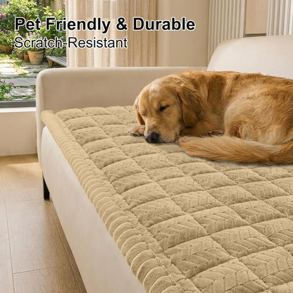 Smiry Non Slip Couch Covers for Dogs, Fuzzy Pet Couch Covers for 2-3 Cushion Sofa Pet Friendly, Soft Sofa Slipcovers Cushion Furniture Protector Washable (Beige, 27.6" x 59")