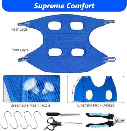ATESON Pet Grooming Hammock with Nail Clippers/Nail Trimmers/Grooming Scissors, Dog Grooming Harness for Nail Trimming, Pet Grooming Sling Helper