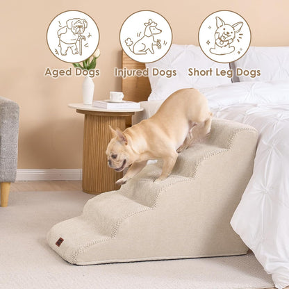 EHEYCIGA Curved Dog Stairs Ramp for High Beds 19.7" H, 4-Step Dog Steps for Small Dogs and Cats, Pet Stairs for High Bed Climbing, Non-Slip Balanced Pet Step Indoor, Grey