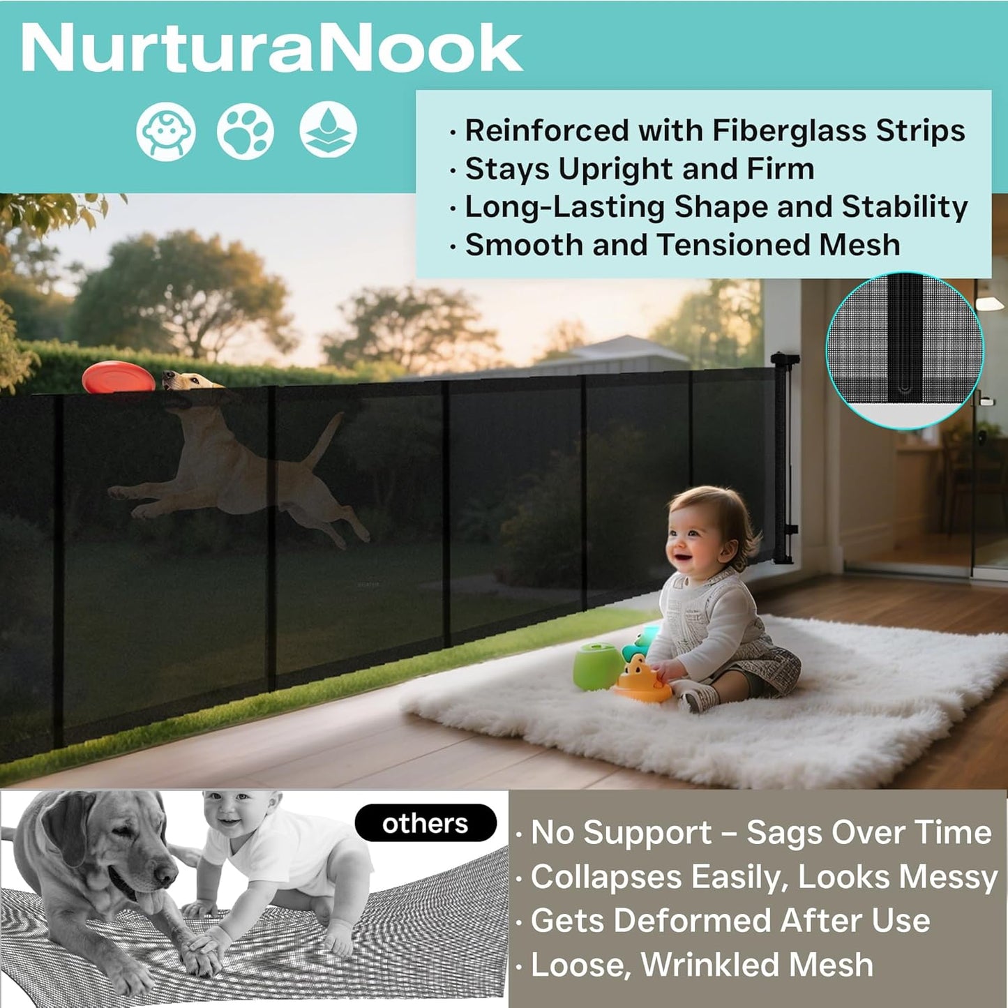 236 Inch Extra Wide Retractable Baby Gate,Mesh Baby Gate or Mesh Dog Gate,34" Tall,Child Safety Gate for Doorways, Stairs, Hallways, Indoor or Outdoor